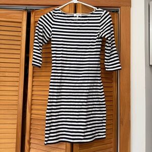 Babaton Black and White Striped Longer Sleeve Dress